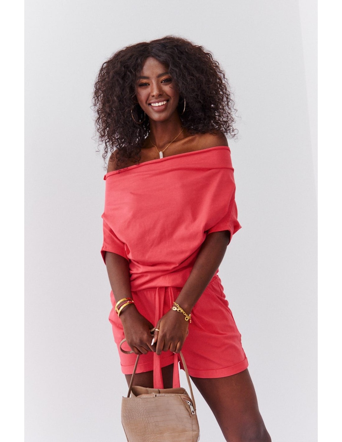 Summer jumpsuit tied at the waist Coral 3070 - Online store - Boutique